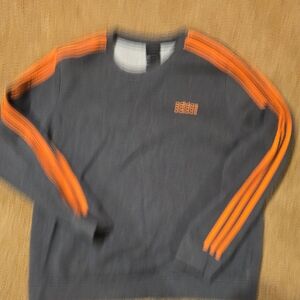 adidas Gray Crewneck Sweater with Orange Three-Stripe Accents
